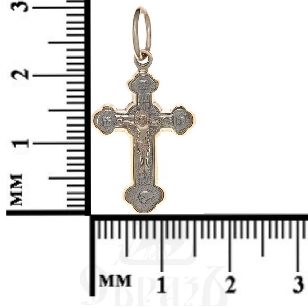 золотой крест трилистник с молитвой "спаси и сохрани", 585 проба красного и белого цвета (арт. п10060-з5кб)